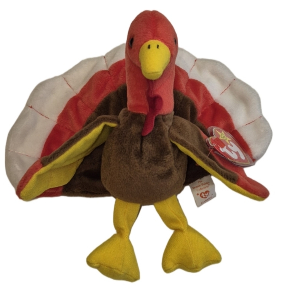 Ty Gobbles Plush Beanie Baby with Red, Brown & Yellow Feathers NWT 1996 Vintage